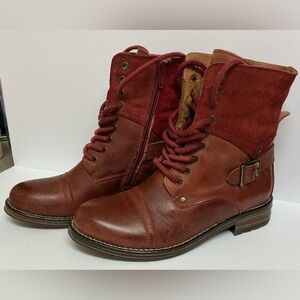 Eric Michael Tan Leather and Suede Boots with Red Laces 5.5/6